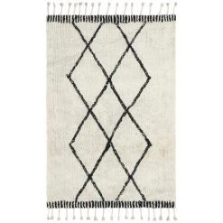 DÉCOWEB Tapis Style Berbère Avec Franges - Tribal Blanc Cassé - 140 X 200 Cm