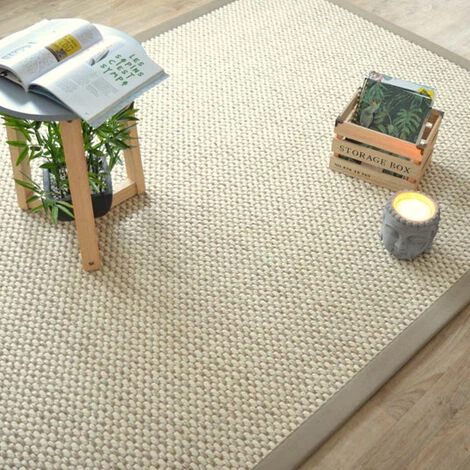 DÉCOWEB Tapis Laine Et Sisal Albury Grosses Boucles - Blanc Crème - Ganse Coton Limon - 160 X 230 Cm 1 DÉCOWEB Tapis Laine Et Sisal Albury Grosses Boucles - Blanc Crème - Ganse Coton Limon - 160 X 230 Cm