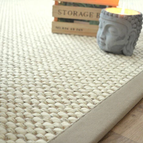 DÉCOWEB Tapis Laine Et Sisal Albury Grosses Boucles - Blanc Crème - Ganse Coton Limon - 160 X 230 Cm 4 DÉCOWEB Tapis Laine Et Sisal Albury Grosses Boucles - Blanc Crème - Ganse Coton Limon - 160 X 230 Cm – Image 4
