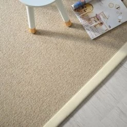 DÉCOWEB Tapis Pure Laine Killoo Grège - Ganse Coton écru - 140 X 200 Cm -Tapis et paillasson Soldes 15836880 4