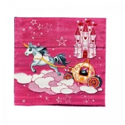 UNAMOURDETAPIS Tapis Enfant 140x140 Carre Cm Carré CHATEAU LICORNE Rose Chambre Adapté Au Chauffage Par Le Sol - Rose