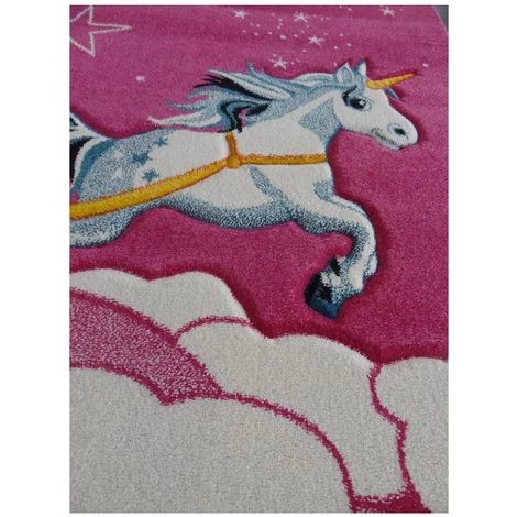 UNAMOURDETAPIS Tapis Enfant 140x140 Carre Cm Carré CHATEAU LICORNE Rose Chambre Adapté Au Chauffage Par Le Sol - Rose 5 UNAMOURDETAPIS Tapis Enfant 140x140 Carre Cm Carré CHATEAU LICORNE Rose Chambre Adapté Au Chauffage Par Le Sol - Rose – Image 5