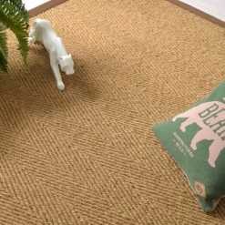 DÉCOWEB Tapis Coco Paravan Chevron - Ganse Coton Marron - 140 X 200 Cm