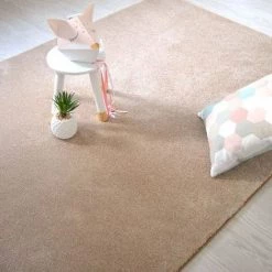 DÉCOWEB Tapis Velours Hygge Beige - Galon Tabac - 160 X 230 Cm