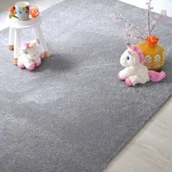 DÉCOWEB Tapis Velours Hygge Gris - Galon Gris Clair - 140 X 200 Cm