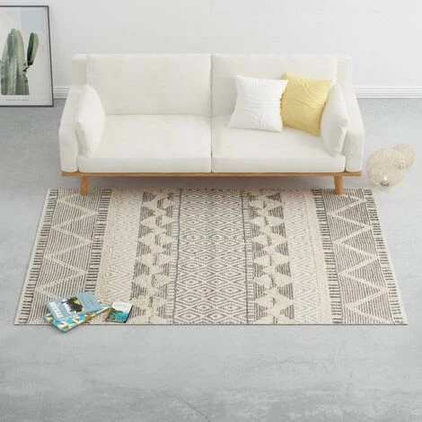 VidaXL Tapis Laine Tissée à La Main 140x200 Cm Blanc/Gris/Noir/Marron - Multicolore 1 VidaXL Tapis Laine Tissée à La Main 140x200 Cm Blanc/Gris/Noir/Marron - Multicolore