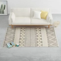 VidaXL Tapis Laine Tissée à La Main 160x230 Cm Blanc/Gris/Noir/Marron - Multicolore