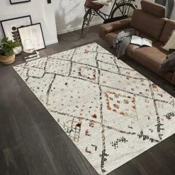 UNAMOURDETAPIS Tapis Berbère Style 40x60 Cm Rectangulaire MOROCCO STYLE Crème Entrée Adapté Au Chauffage Par Le Sol - Crème