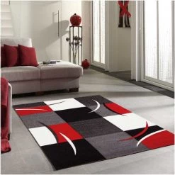 UNAMOURDETAPIS Tapis Salon 40x60 Cm Rectangulaire DIAMOND COMMA Rouge Entrée Adapté Au Chauffage Par Le Sol - Rouge