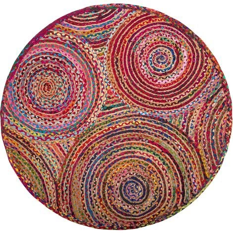 BELIANI Tapis En Tissu Multicolore 140x140cm - Multicolore 1 BELIANI Tapis En Tissu Multicolore 140x140cm - Multicolore