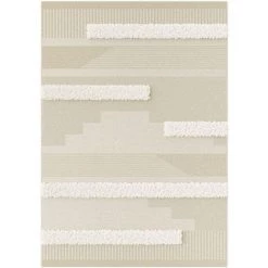 DÉCOWEB Tapis En Relief Géométrique - Salvador - Lignes écru Et Beige Naturel - 80 X 150 Cm