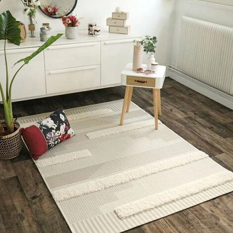 DÉCOWEB Tapis En Relief Géométrique - Salvador - Lignes écru Et Beige Naturel - 80 X 150 Cm 2 DÉCOWEB Tapis En Relief Géométrique - Salvador - Lignes écru Et Beige Naturel - 80 X 150 Cm – Image 2