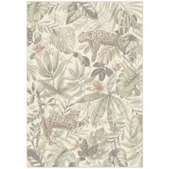 DÉCOWEB Tapis De Salon En Velours - Amazonie - Motif Jungle Fleur Et Jaguar - 80 X 150 Cm