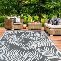IDMARKET Tapis Extérieur COCO Tropical Gris Et Blanc 160 X 260 CM - Gris
