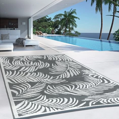 IDMARKET Tapis Extérieur COCO Tropical Gris Et Blanc 160 X 260 CM - Gris 3 IDMARKET Tapis Extérieur COCO Tropical Gris Et Blanc 160 X 260 CM - Gris – Image 3