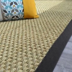 DÉCOWEB Tapis Jonc De Mer Paro Fin Natté 4x4 - Ganse Coton Noire - 200 X 290 Cm