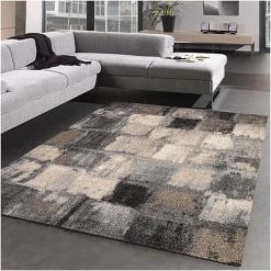 DEZENCO Tapis Salon 160x230 Cm Rectangulaire CARREAULEGANT 01 Gris Salon Adapté Au Chauffage Par Le Sol - Gris