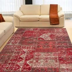 DEZENCO Tapis Salon 120x170 Cm Rectangulaire WORKYPATCH Rouge Salon Adapté Au Chauffage Par Le Sol - Rouge