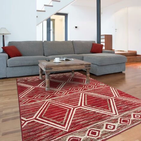 DEZENCO Tapis Salon 60x110 Cm Rectangulaire BERBERO Rouge Entrée Adapté Au Chauffage Par Le Sol - Rouge 1 DEZENCO Tapis Salon 60x110 Cm Rectangulaire BERBERO Rouge Entrée Adapté Au Chauffage Par Le Sol - Rouge