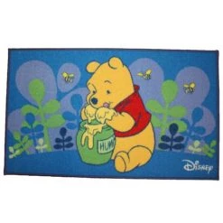 DEZENCO Tapis Salon 50x80 Cm Rectangulaire WINNIE L'OURSON MIEL Bleu Chambre Adapté Au Chauffage Par Le Sol - Bleu