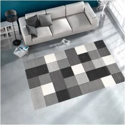 UNAMOURDETAPIS Tapis Salon 200x290 Cm Rectangulaire BRILLANCE CUBE Gris Salle à Manger Adapté Au Chauffage Par Le Sol - Gris