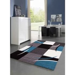 DEZENCO Tapis Salon 80x150 Cm Rectangulaire DIAVIRGULE Bleu Chambre Adapté Au Chauffage Par Le Sol - Bleu