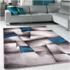 JADOREL Tapis Salon 60x110 Cm Rectangulaire TRIANGULA Bleu Entrée Adapté Au Chauffage Par Le Sol - Bleu