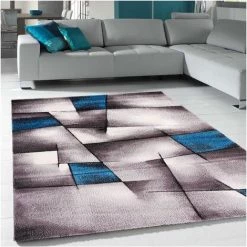 JADOREL Tapis Salon 60x110 Cm Rectangulaire TRIANGULA Bleu Entrée Adapté Au Chauffage Par Le Sol - Bleu