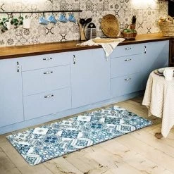 THEDECOFACTORY AZULEJOS VINYLE - <p>Tapis De Cuisine Carreaux De Ciment Bleu 45x120 - Bleu -Tapis et paillasson Soldes 18423162 4