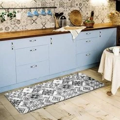THEDECOFACTORY AZULEJOS VINYLE - <p>Tapis De Cuisine Carreaux De Ciment Noir 45x120 - Noir -Tapis et paillasson Soldes 18423163 4