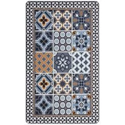 THEDECOFACTORY AZULEJOS VINYLE - <p>Tapis De Cuisine Carreaux De Ciment Bleu Foncé 45x75 - Bleu