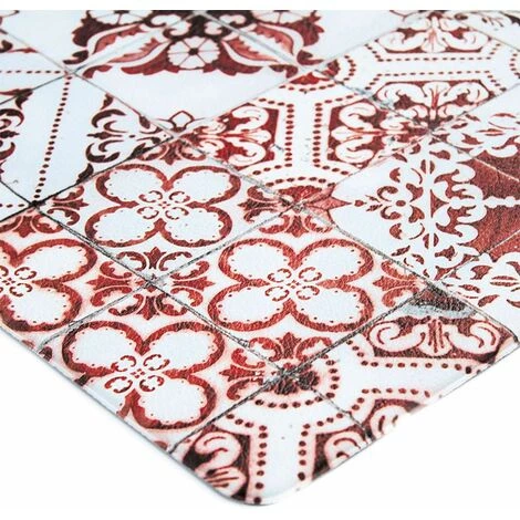 THEDECOFACTORY AZULEJOS VINYLE - <p>Tapis De Cuisine Carreaux De Ciment Rouge 45x75 - Rouge 2 THEDECOFACTORY AZULEJOS VINYLE - <p>Tapis De Cuisine Carreaux De Ciment Rouge 45x75 - Rouge – Image 2