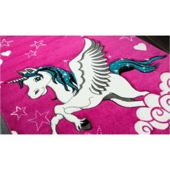 DEZENCO Tapis Salon 160x230 Cm Rectangulaire LICORNE VOLANTE Rose Chambre Adapté Au Chauffage Par Le Sol - Rose -Tapis et paillasson Soldes 18624720 3