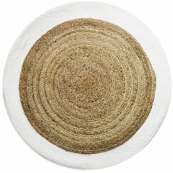 THEDECOFACTORY FUNNY JUTE - <p>Tapis Rond En Jute Et Coton Bande Blanche Diam.90 - Blanc