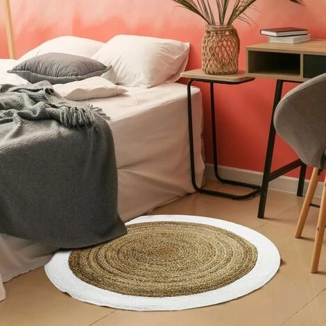 THEDECOFACTORY FUNNY JUTE - <p>Tapis Rond En Jute Et Coton Bande Blanche Diam.90 - Blanc 3 THEDECOFACTORY FUNNY JUTE - <p>Tapis Rond En Jute Et Coton Bande Blanche Diam.90 - Blanc – Image 3