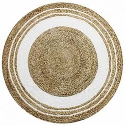 THEDECOFACTORY FUNNY JUTE - <p>Tapis Rond En Jute Et Coton Cercle Blanc Diam.90 - Blanc