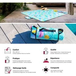 RED DECO Tapis De Plage Imperméable BAHAMAS Bleu Coton 200x200cm - Bleu -Tapis et paillasson Soldes 19649005 3