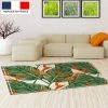 Tapis Décoration Vinyle Tarkett 80x120 Pour Salon Chambre Bureau - Style Tropical Motif Fleurs Vert Et Orange