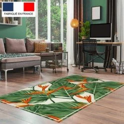 Tapis Décoration Vinyle Tarkett 80x120 Pour Salon Chambre Bureau - Style Tropical Motif Fleurs Vert Et Orange -Tapis et paillasson Soldes 19760962 3