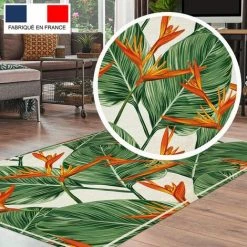 Tapis Décoration Vinyle Tarkett 80x120 Pour Salon Chambre Bureau - Style Tropical Motif Fleurs Vert Et Orange -Tapis et paillasson Soldes 19760962 4