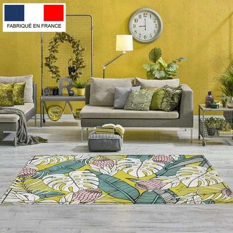 Tapis Décoration Vinyle Tarkett 80x120 Pour Salon Chambre Bureau - Style Tropical Motif Mix Feuilles Jaunes 1 Tapis Décoration Vinyle Tarkett 80x120 Pour Salon Chambre Bureau - Style Tropical Motif Mix Feuilles Jaunes