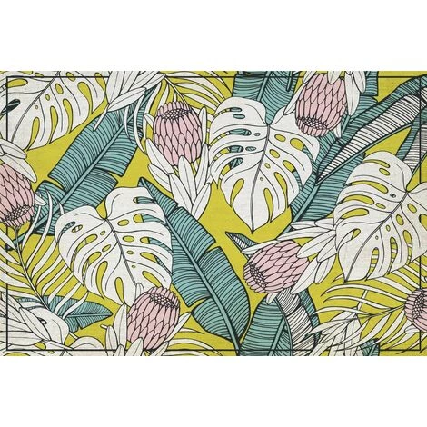 Tapis Décoration Vinyle Tarkett 80x120 Pour Salon Chambre Bureau - Style Tropical Motif Mix Feuilles Jaunes 2 Tapis Décoration Vinyle Tarkett 80x120 Pour Salon Chambre Bureau - Style Tropical Motif Mix Feuilles Jaunes – Image 2