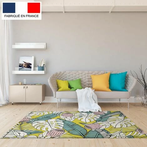 Tapis Décoration Vinyle Tarkett 80x120 Pour Salon Chambre Bureau - Style Tropical Motif Mix Feuilles Jaunes 3 Tapis Décoration Vinyle Tarkett 80x120 Pour Salon Chambre Bureau - Style Tropical Motif Mix Feuilles Jaunes – Image 3