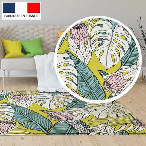 Tapis Décoration Vinyle Tarkett 80x120 Pour Salon Chambre Bureau - Style Tropical Motif Mix Feuilles Jaunes 4 Tapis Décoration Vinyle Tarkett 80x120 Pour Salon Chambre Bureau - Style Tropical Motif Mix Feuilles Jaunes – Image 4