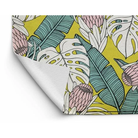 Tapis Décoration Vinyle Tarkett 80x120 Pour Salon Chambre Bureau - Style Tropical Motif Mix Feuilles Jaunes 5 Tapis Décoration Vinyle Tarkett 80x120 Pour Salon Chambre Bureau - Style Tropical Motif Mix Feuilles Jaunes – Image 5