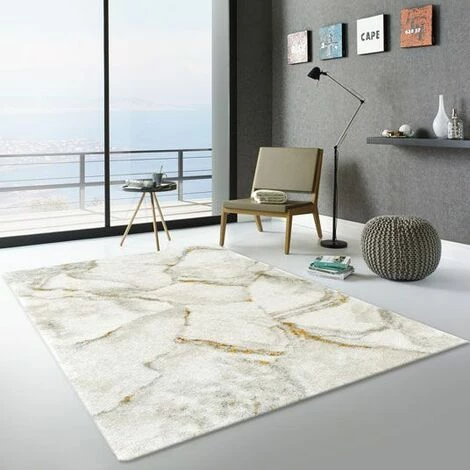 DÉCOWEB Tapis De Salon - Marbré Blanc - Veinage Couleur - 140 X 200 Cm 2 DÉCOWEB Tapis De Salon - Marbré Blanc - Veinage Couleur - 140 X 200 Cm – Image 2