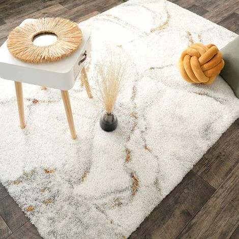 DÉCOWEB Tapis De Salon - Marbré Blanc - Veinage Couleur - 140 X 200 Cm 3 DÉCOWEB Tapis De Salon - Marbré Blanc - Veinage Couleur - 140 X 200 Cm – Image 3