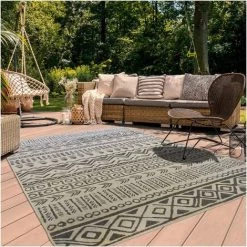 JADOREL Tapis Exterieur 120x170 Cm Rectangulaire VALISI REVERSIBLE Gris Salon Adapté Au Chauffage Par Le Sol - Gris
