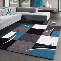 JADOREL Tapis Salon 120x170 Cm Rectangulaire VIRGULADA Bleu Salon Adapté Au Chauffage Par Le Sol - Bleu