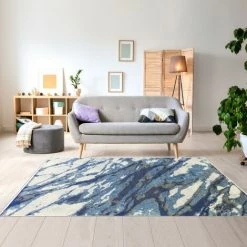 JADOREL Tapis Salon 60x110 Cm Rectangulaire ASATO Bleu Entrée Adapté Au Chauffage Par Le Sol - Bleu